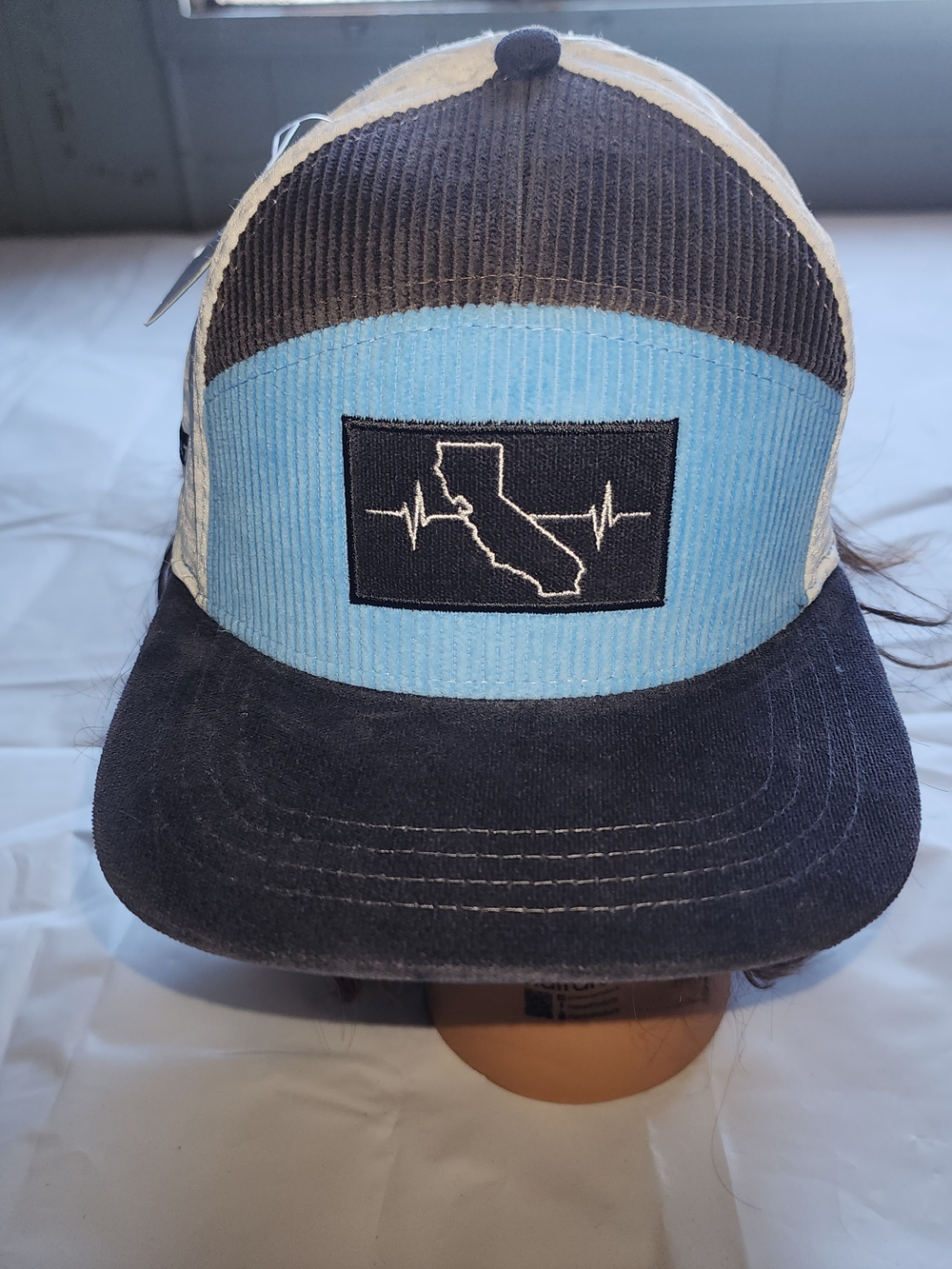 CALIFORNIA HEARTBEAT CORDUROY-CHARCOAL/ LIGHT BLUE-WHITE ONE SIZE FITS ALL